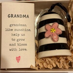 Ceramic bell - Heartful Home - by Tracy Pesche -Grandma -black white pink 3” New